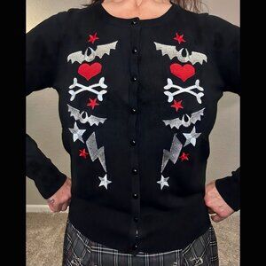 NWOT Too Fast Brand Black Maleficent Cardigan Hearts Bats Lighting Punk Goth XL